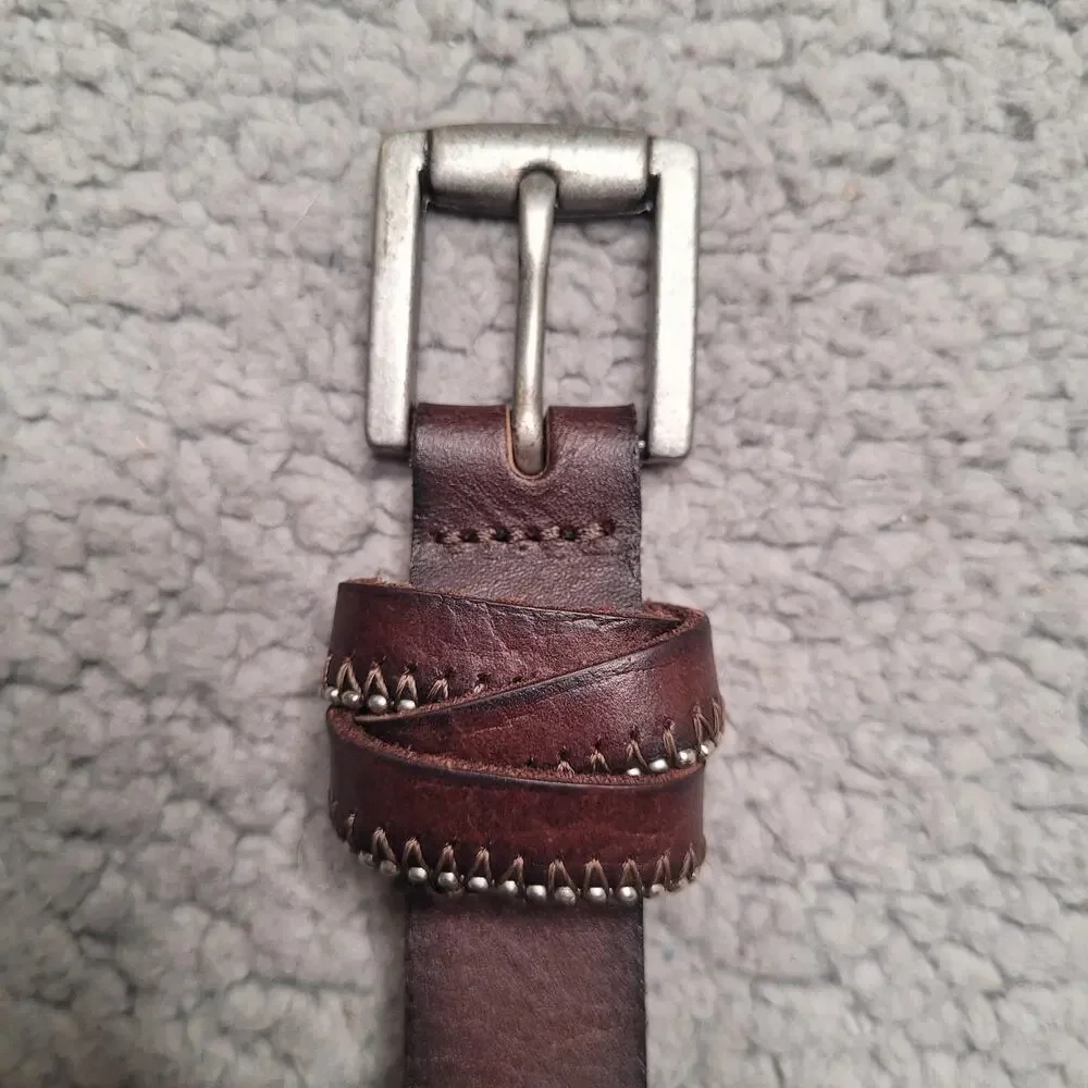 Brown Leather Belt Women Large Criss Cross Knot Keeper Casual Minimalist Classic